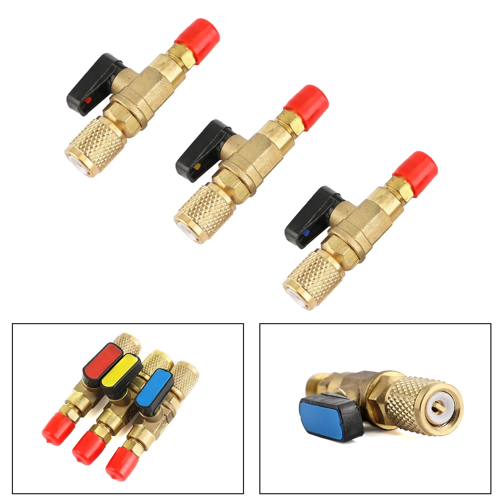 Areyourshop 3pc HVAC A/C Straight Shut-Off Ball Valve Adapter For R134a R22 R12 R410a 1/4"