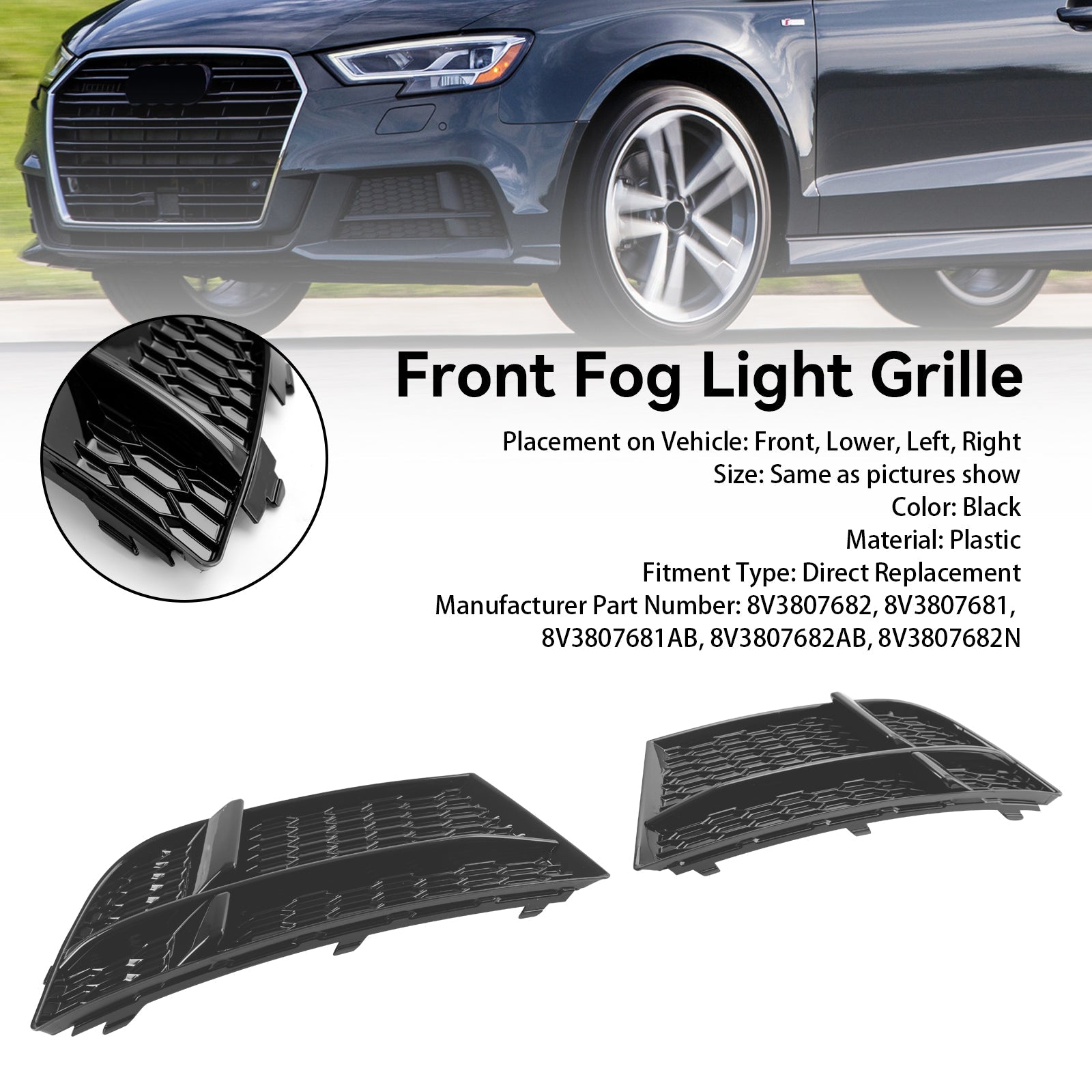 2017-2019 AUDI A3 8V S-LINE SEDAN / SPORTBACK / CONVERTIBLE S3 Front Fog Light Cover Bezel Grill Grille