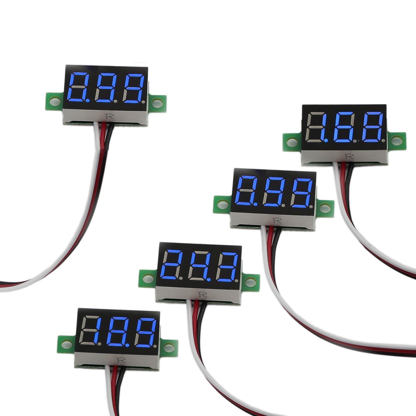 5x Mini DC 0-30V blauwe LED 3-digitaal display spanning voltmeter paneel kalibreerbaar