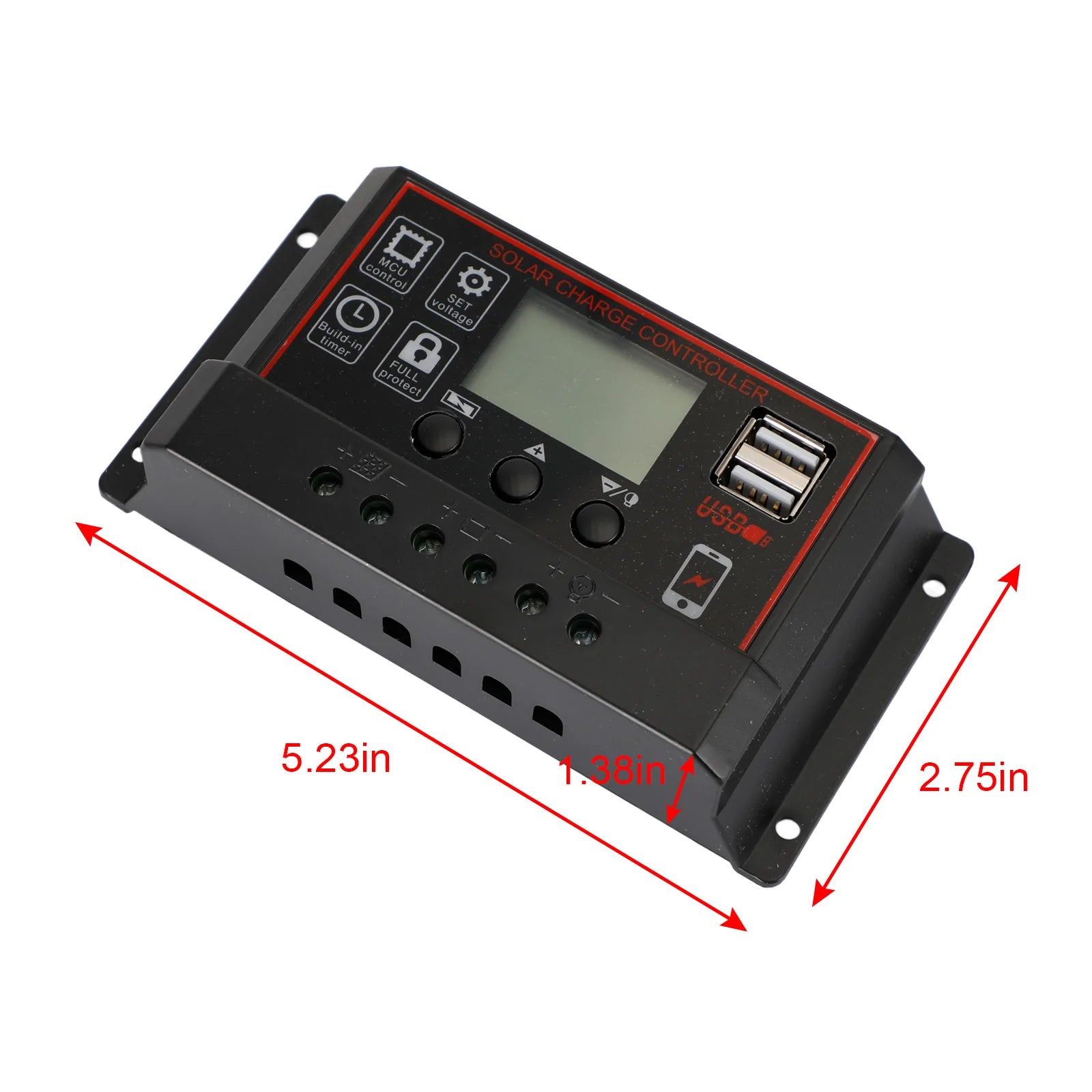 Régulateur de Charge de panneau solaire 10A/20A/30A, PWM LCD, double USB 12V/24V