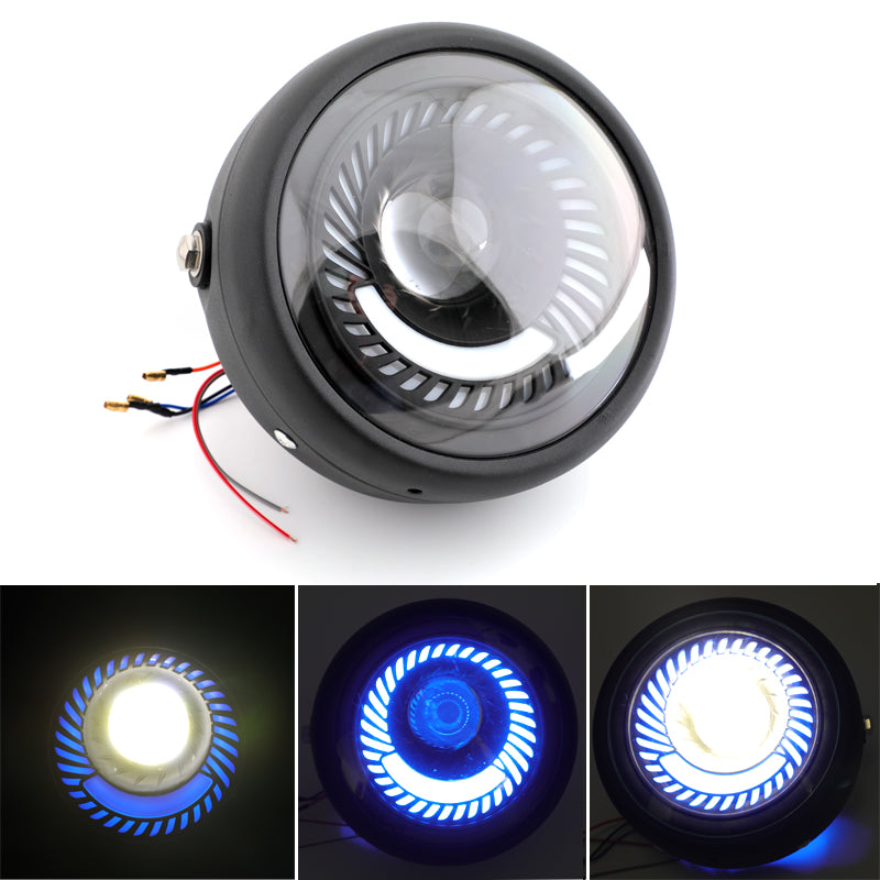 6.5'' Motorcycle Universal Blue / White LED Headlight For Cafe Racer Custom Generic