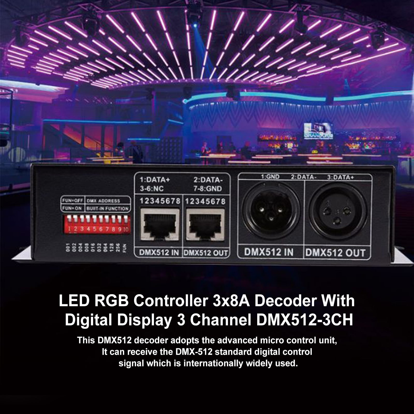 LED RGB-controller 3x8A-decoder met digitaal display 3-kanaals DMX512-3CH