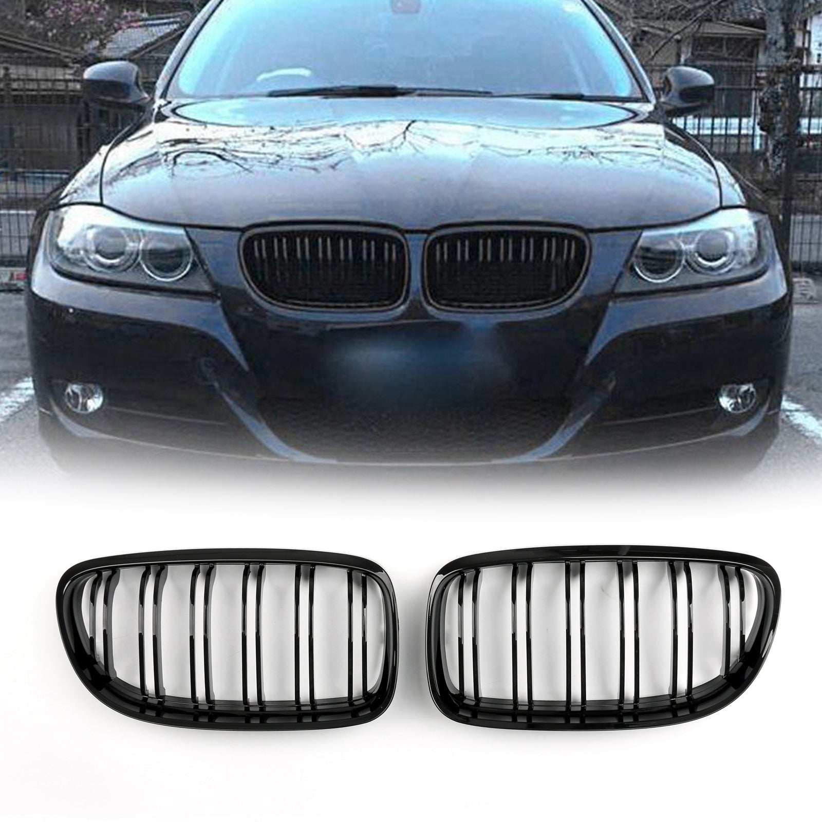 2008-2012 BMW E90/E91 LCI 3-serie niergrill vooraan, dubbele rib, algemeen