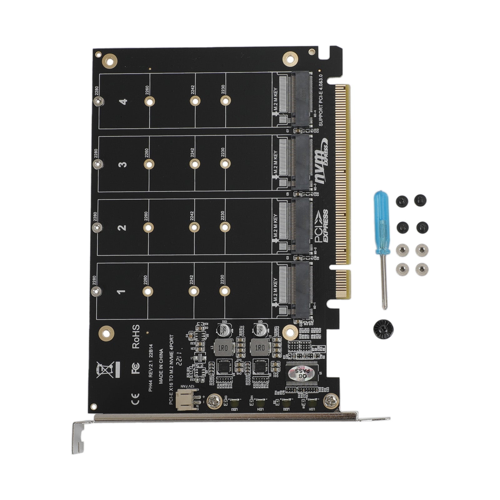 M.2 NVME SSD naar PCI-E 4.0 X16 Adapter Uitbreidingskaart ondersteuning PH44 2280 2242