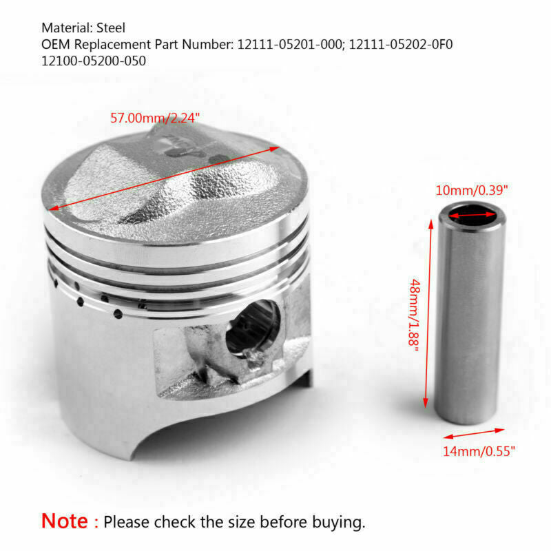 Piston Kit - Standard Bore Size 脴57.00mm Fit Suzuki GS125 DF125 DR125 GN125 Generic