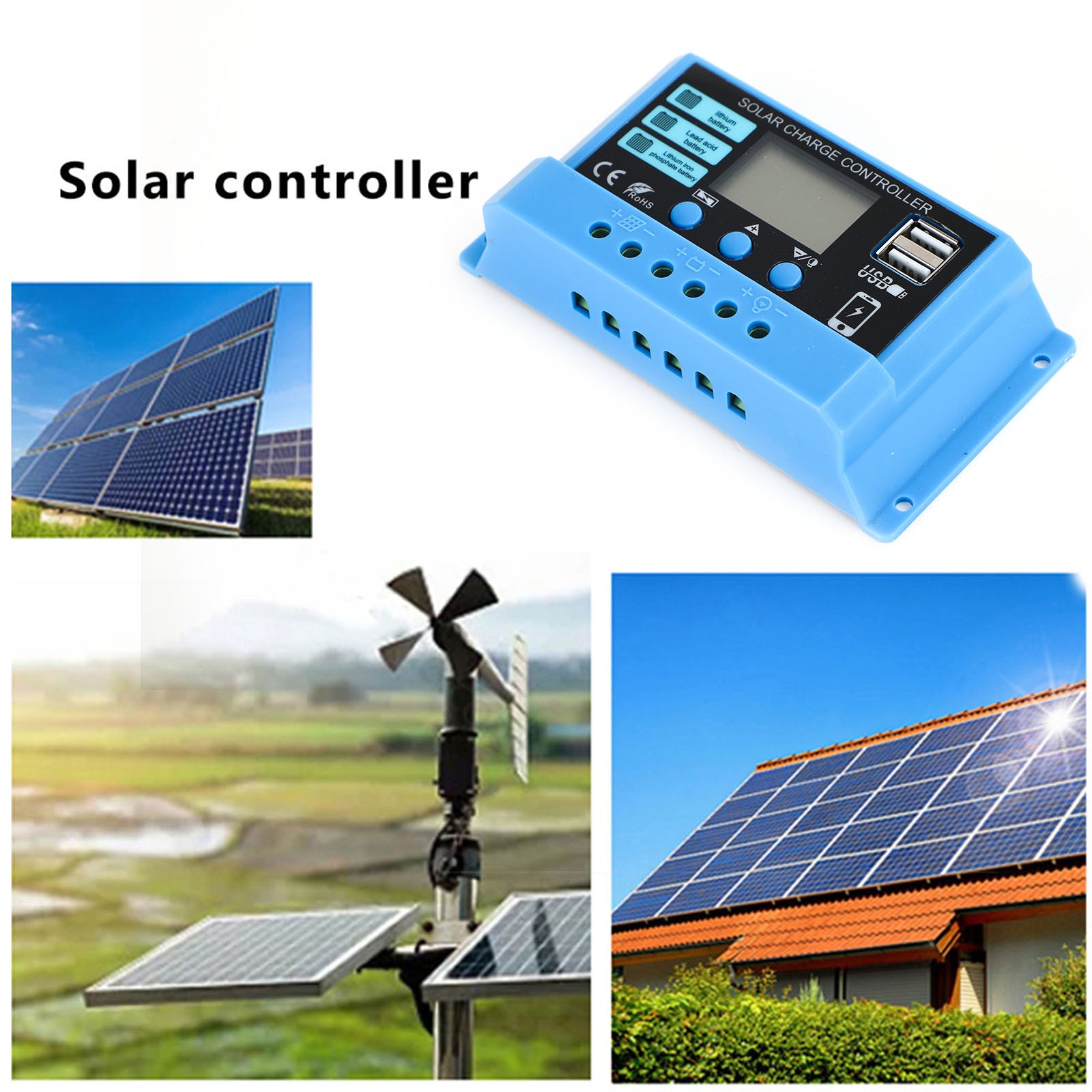 10A 20A 30A PWM Solar Charge Controller Regulator For Lifepo4 Lithium Lead Acid