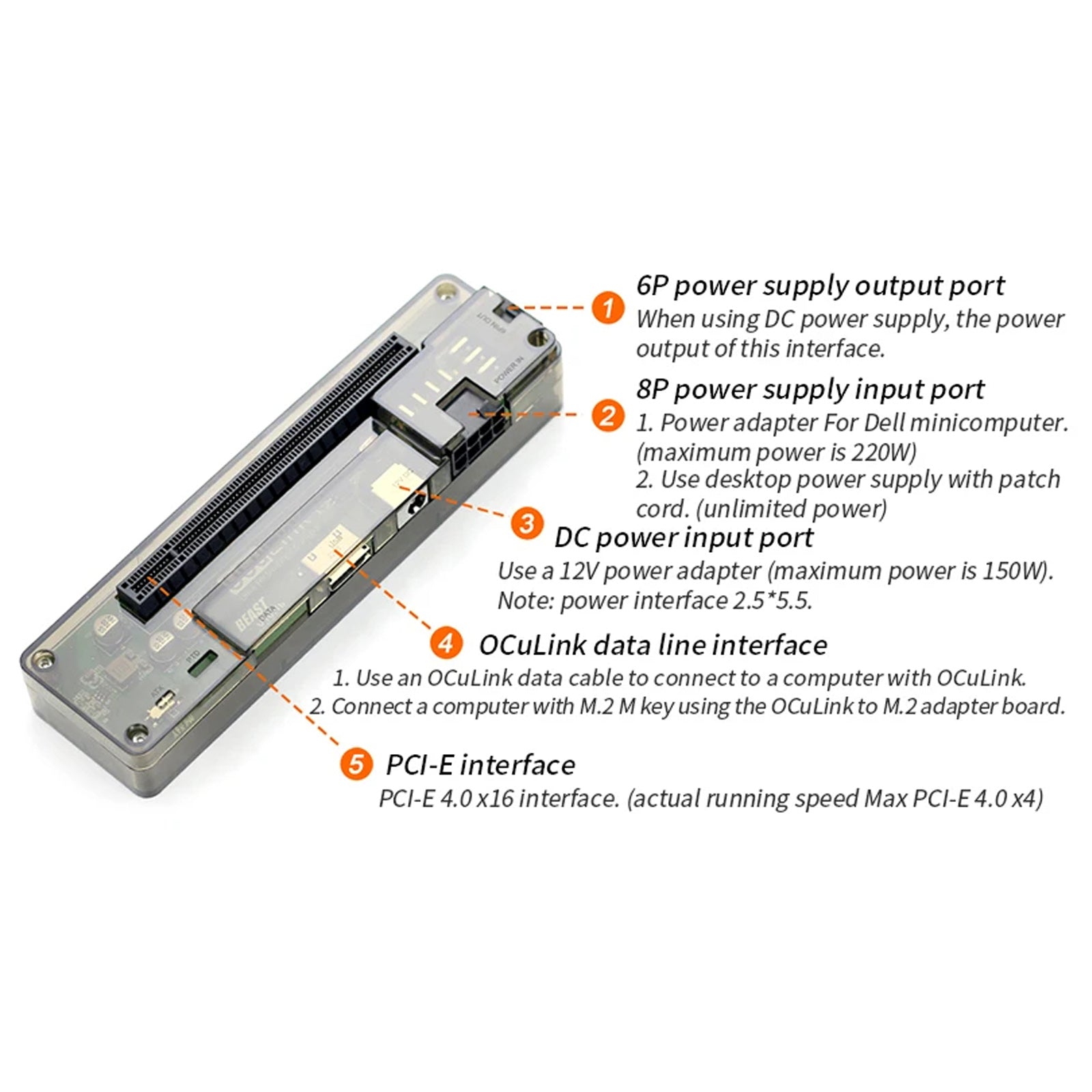 PCI-E X4 M.2 naar OCULINK-adapterkaart Externe videokaart Laptopdockingstation