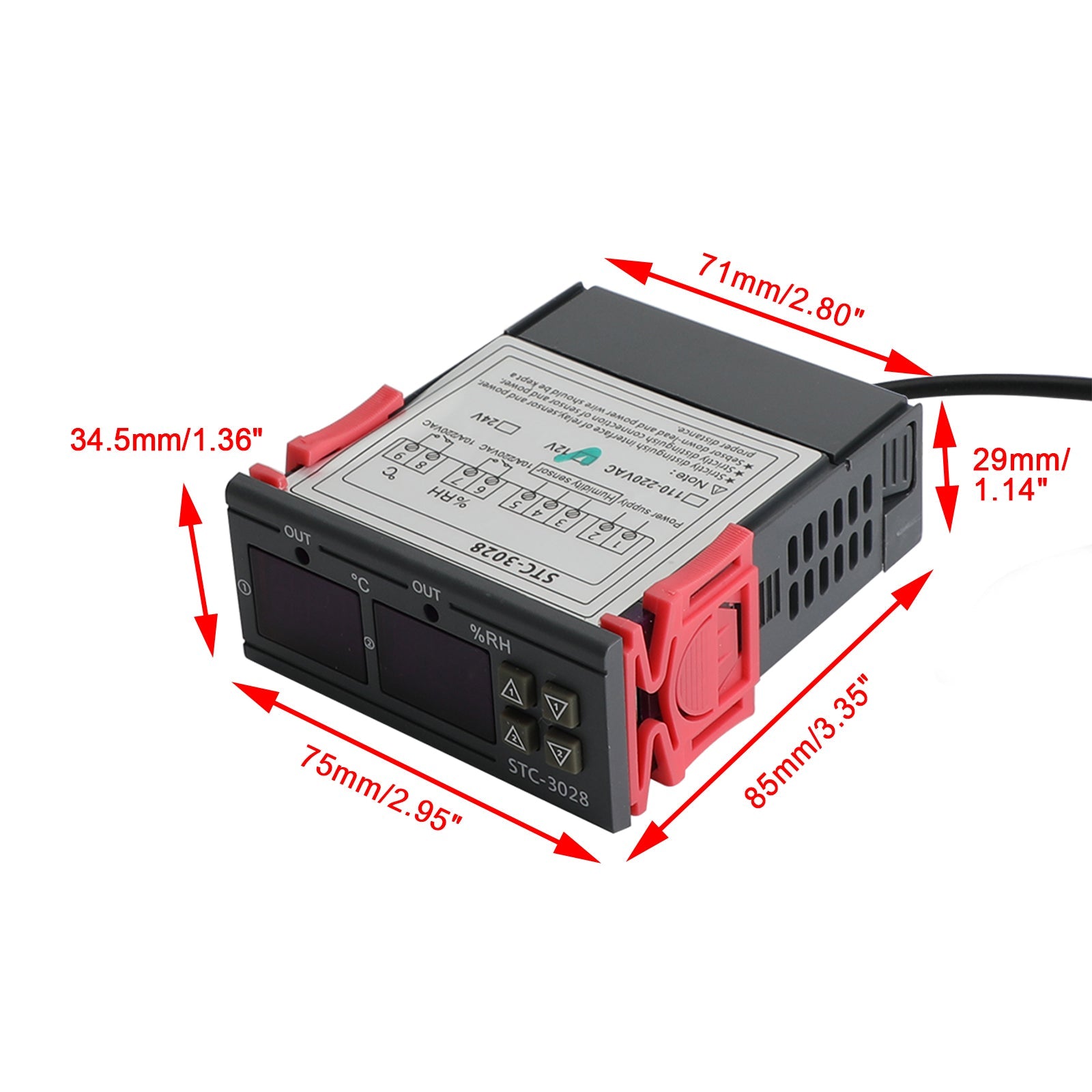 STC-3028 Digitale temperatuur-vochtigheidsregelaar met dubbel display, thermostaat + sonde