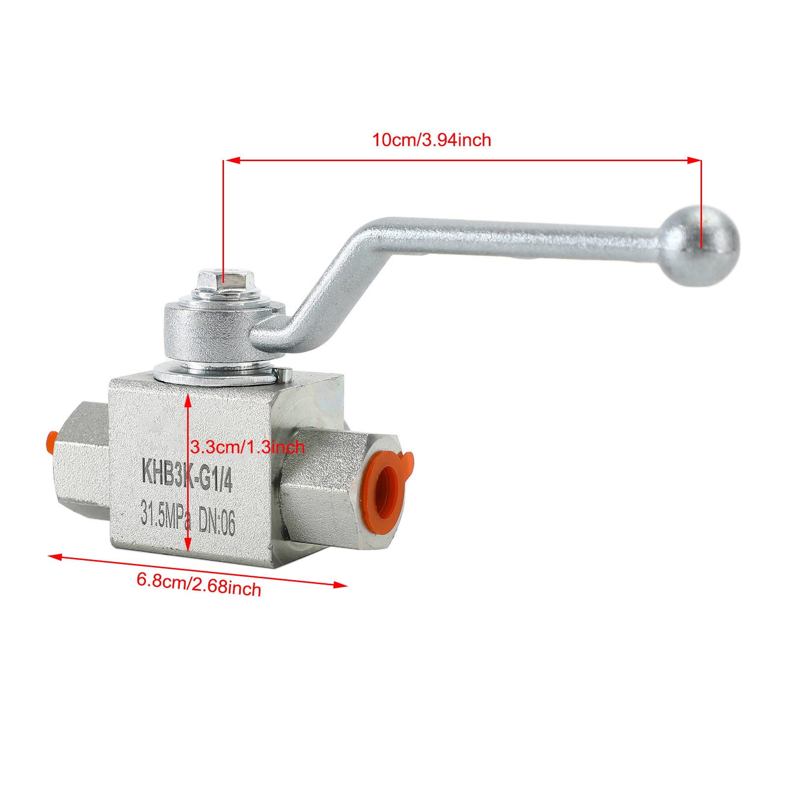 3-veis hydraulisk kuleventil 1/4" NPT kvinnelig høytrykks kuleventil