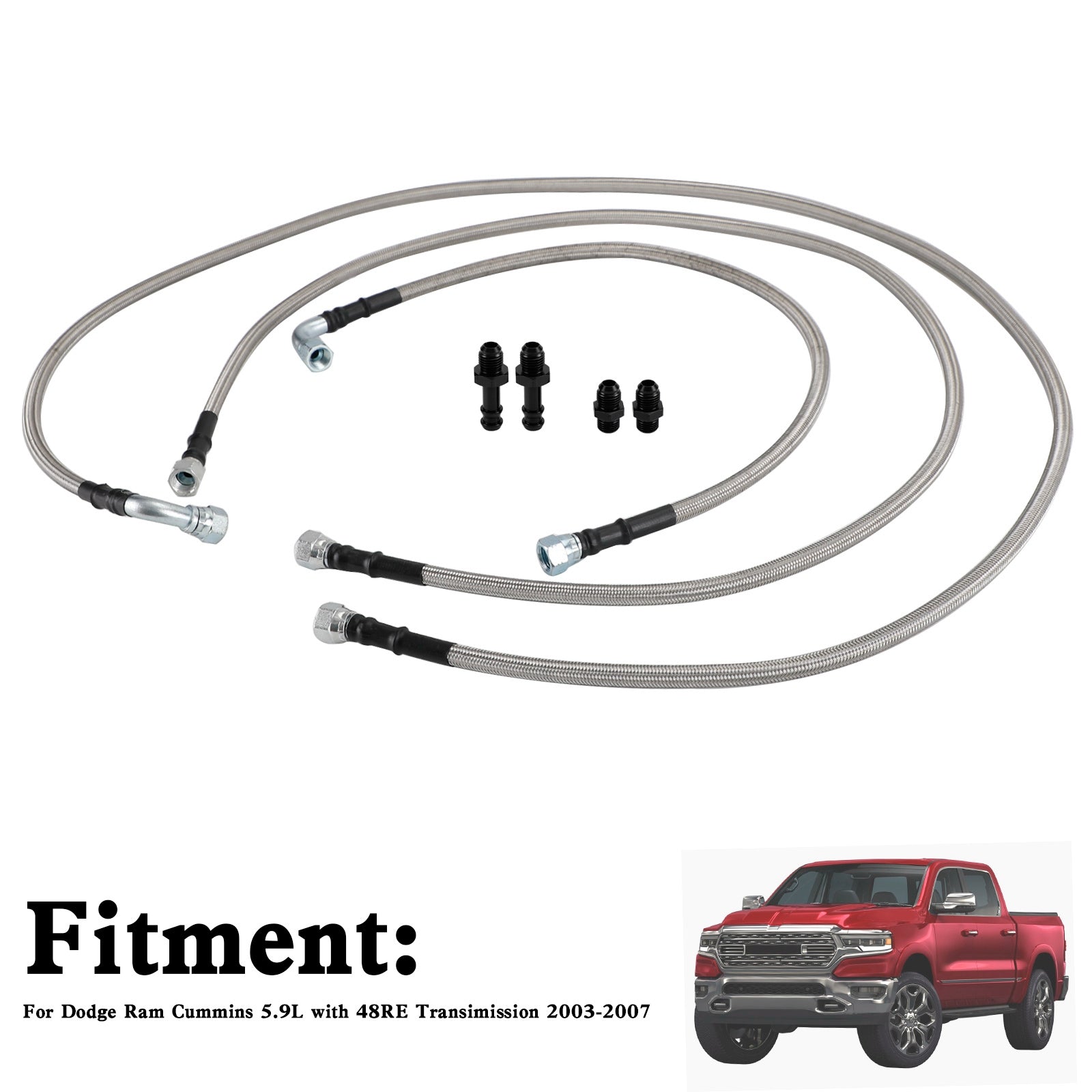 Ram Cummins 5.9L 48RE Transmissie Trans-koeler Slangen Leidingenset 10AN SS