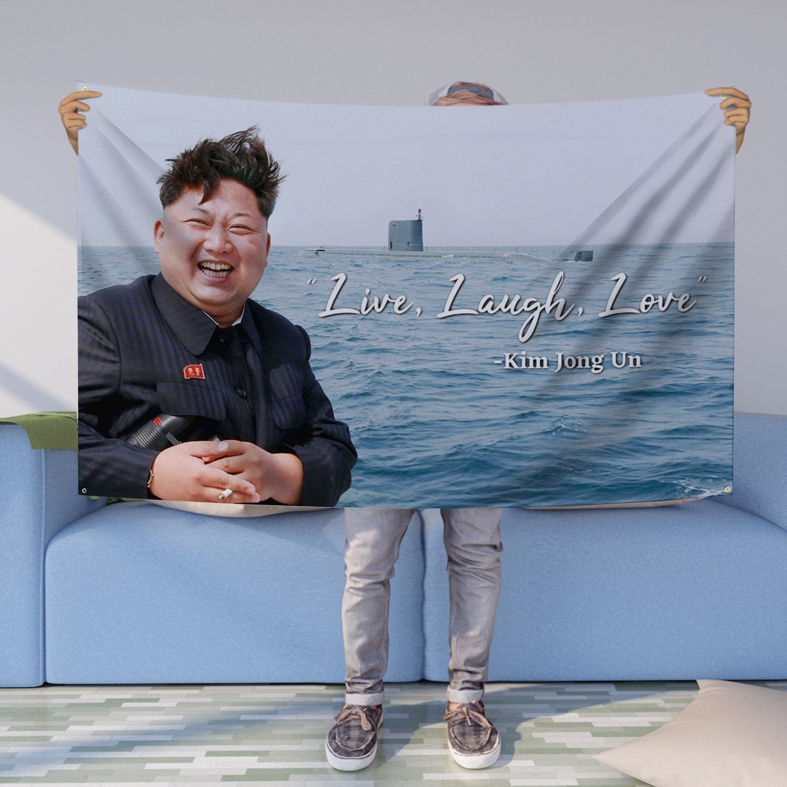 Kim Jong Un Live Laugh Love Bannière Drapeau 3x5FT Drapeau de jardin