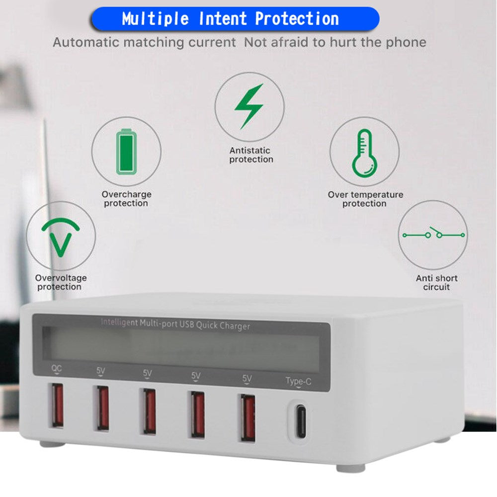 Station de chargeur USB rapide multiport avec chargeur sans fil, écran LCD, ue