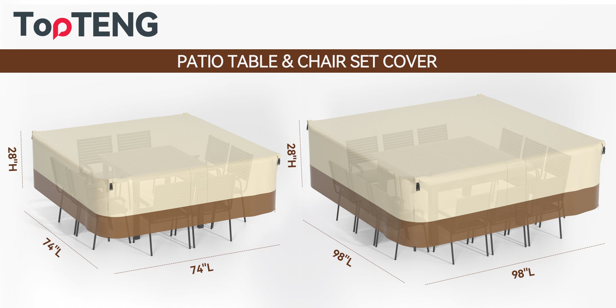 420D vierkante waterdichte terrasmeubelhoes voor buitentafel en stoelen