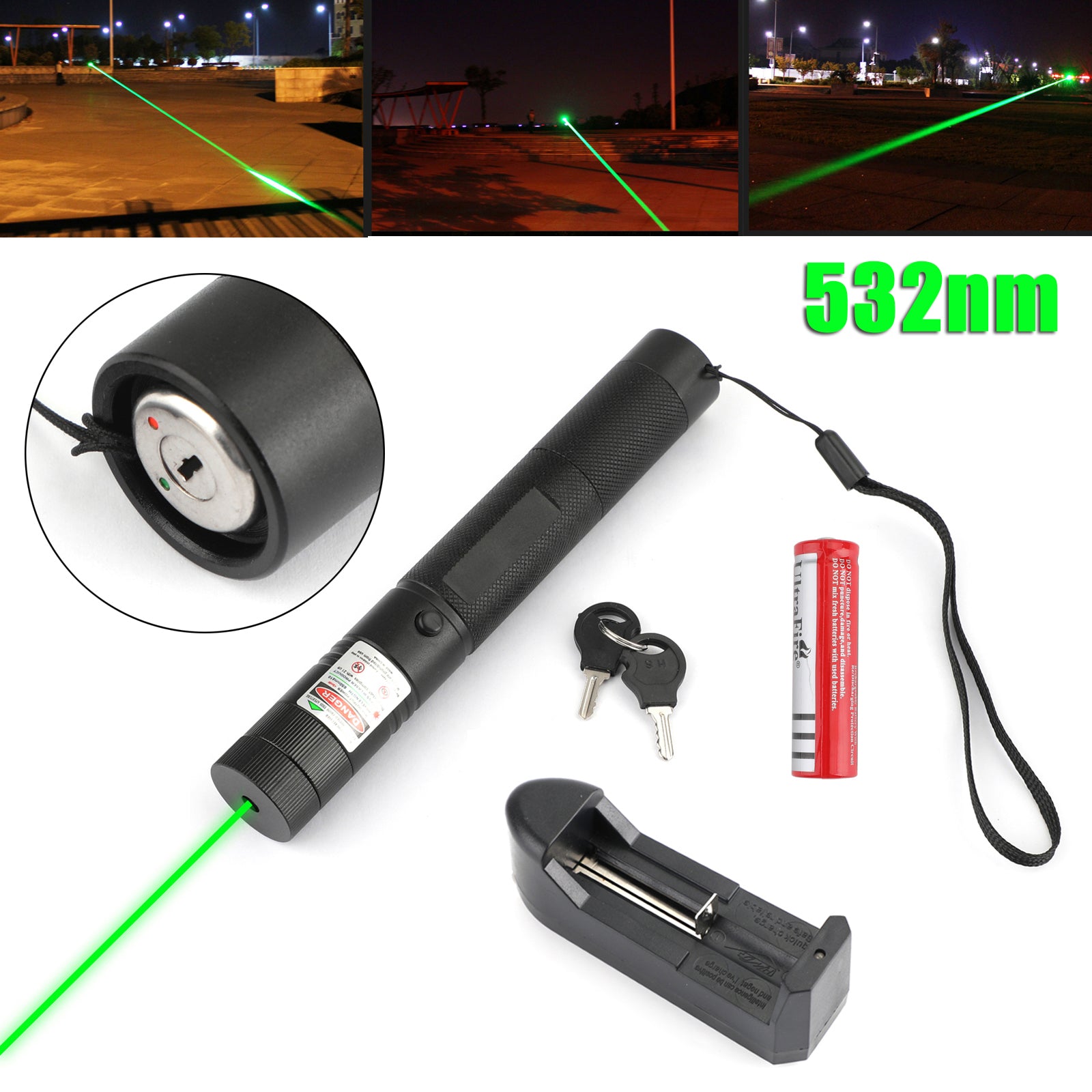 18650 Rechargeable Battery 500Mile 532nm 303 Green Laser Pointer Visible Beam Light Lazer Pen