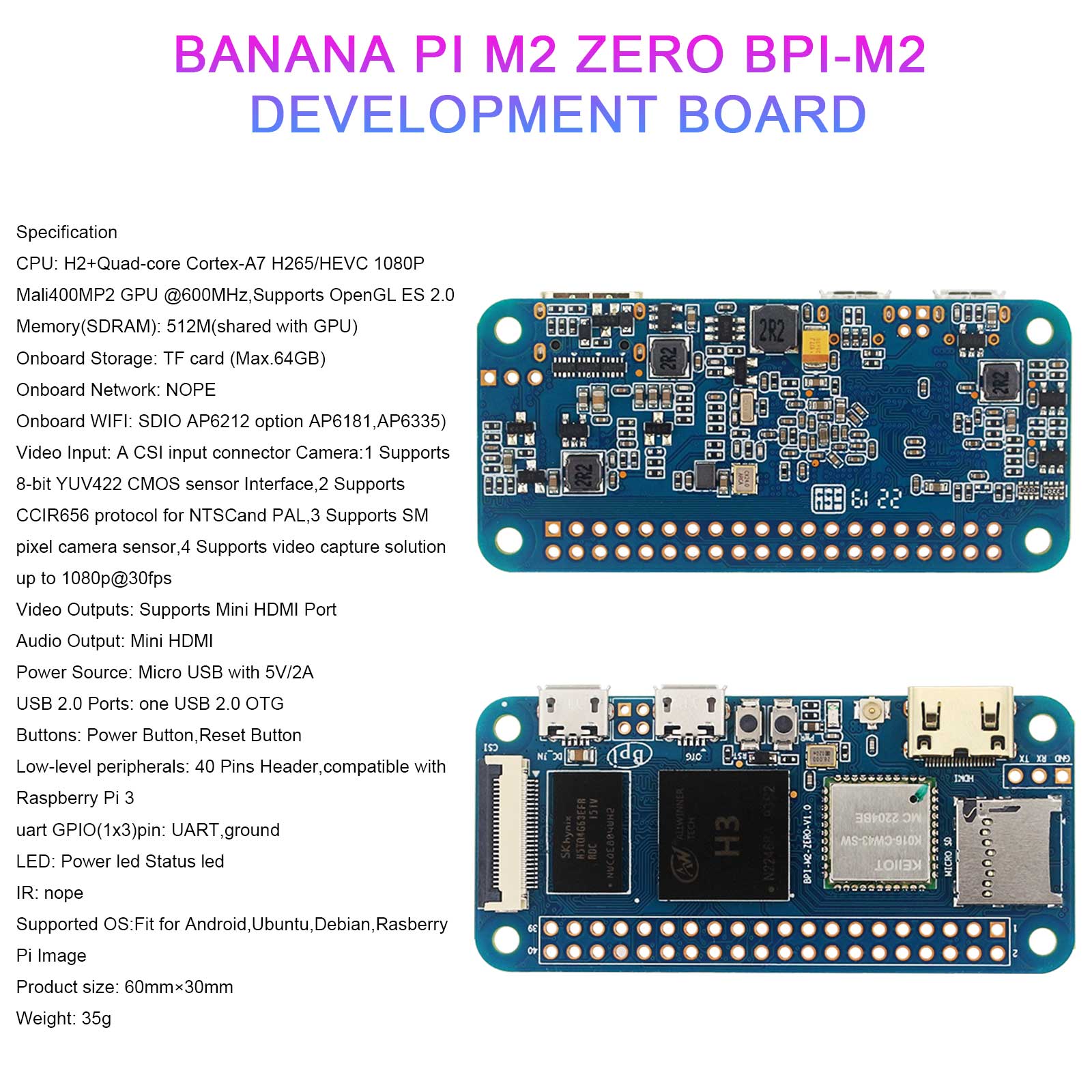 Carte de développement Zero Quad Core, ordinateur monocarte pour Banana Pi, BPI-M2